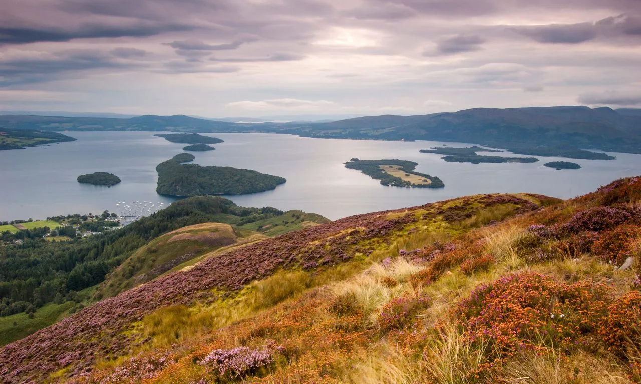 Loch Lomond Scotland aerial mountain panorama — Victour Travel Scotland tours